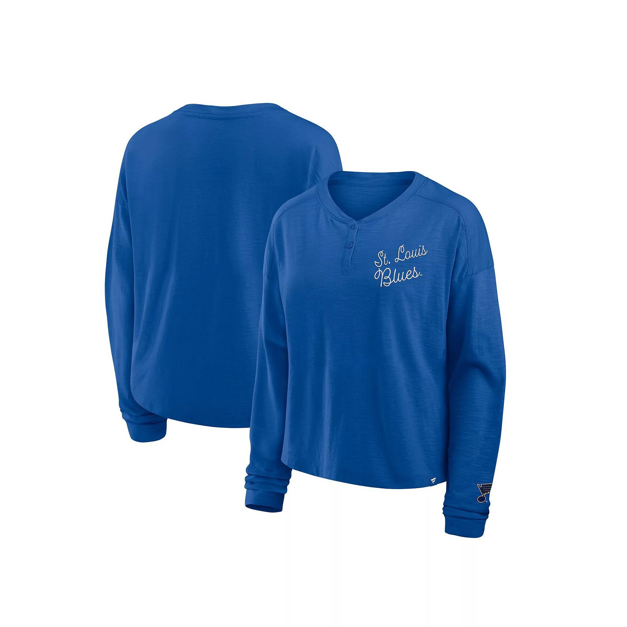Women's Fanatics Blue St. Louis Blues Oversized All Out Effort Long Sleeve Henley T-Shirt, Size: Medium Product Image