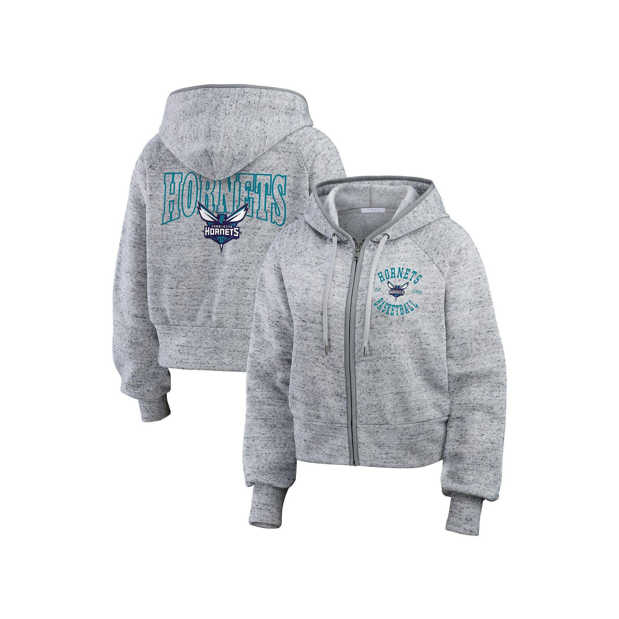 Women's WEAR by Erin Andrews Heather Gray Charlotte Hornets Speckled Radiator Full-Zip Hoodie, Size: Small, Chr Grey Product Image