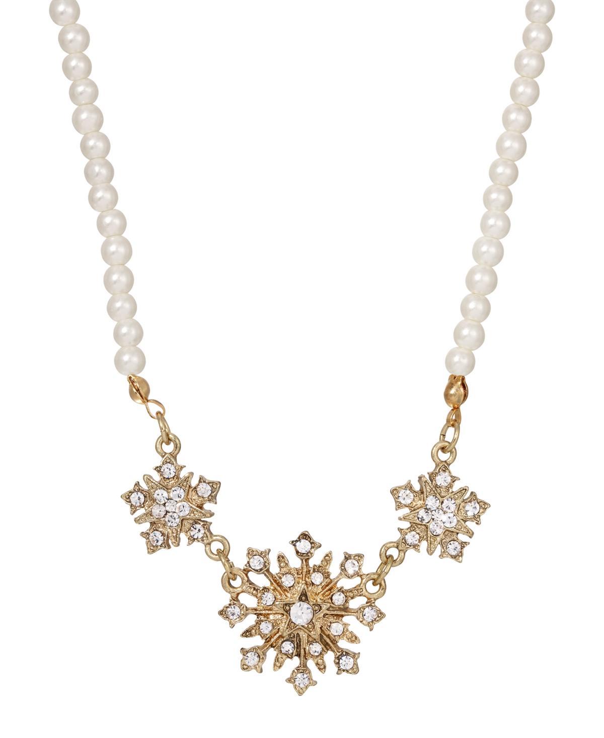 1928 Gold Tone Simulated Pearl & Crystal Starburst Necklace, Womens, Gold White Product Image