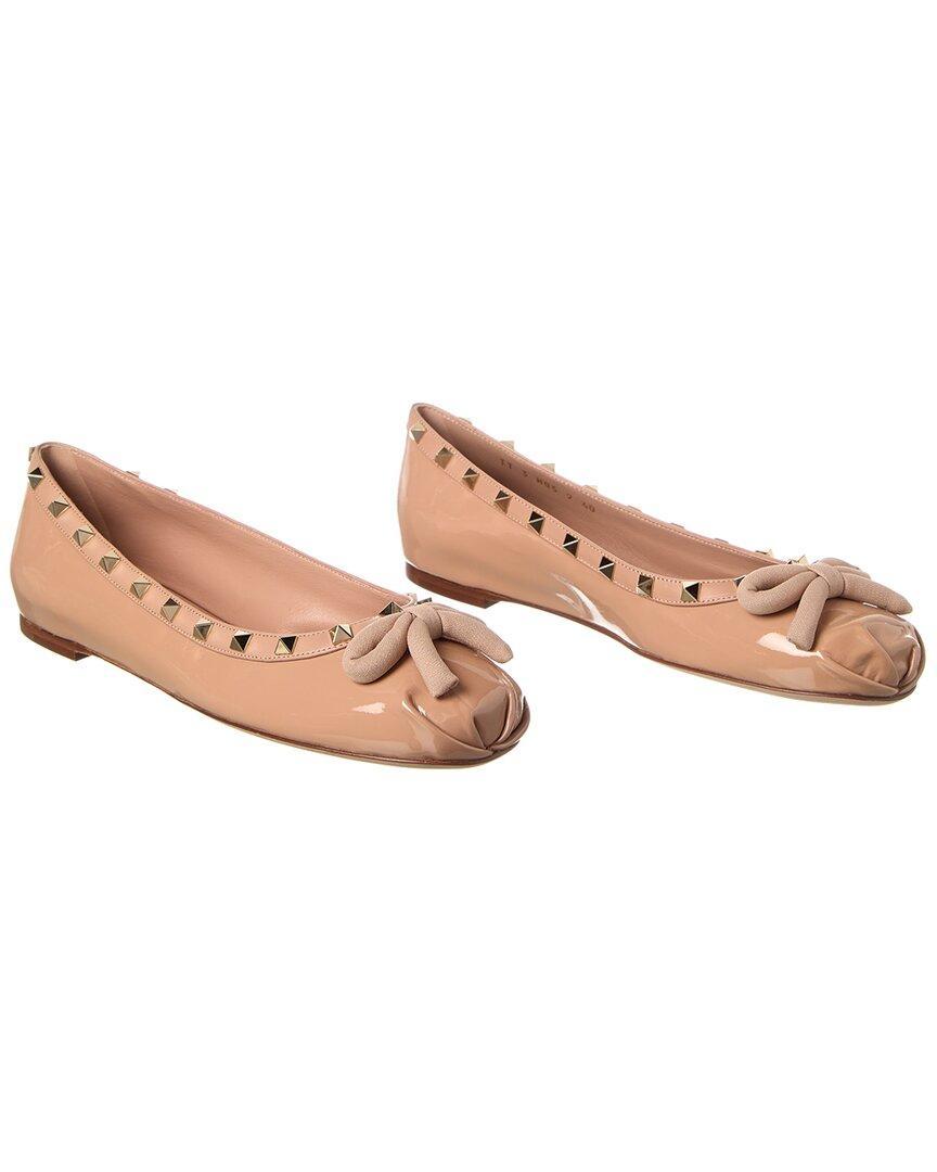 VALENTINO GARAVANI Rockstud Patent Ballerina Flat In Pink Product Image