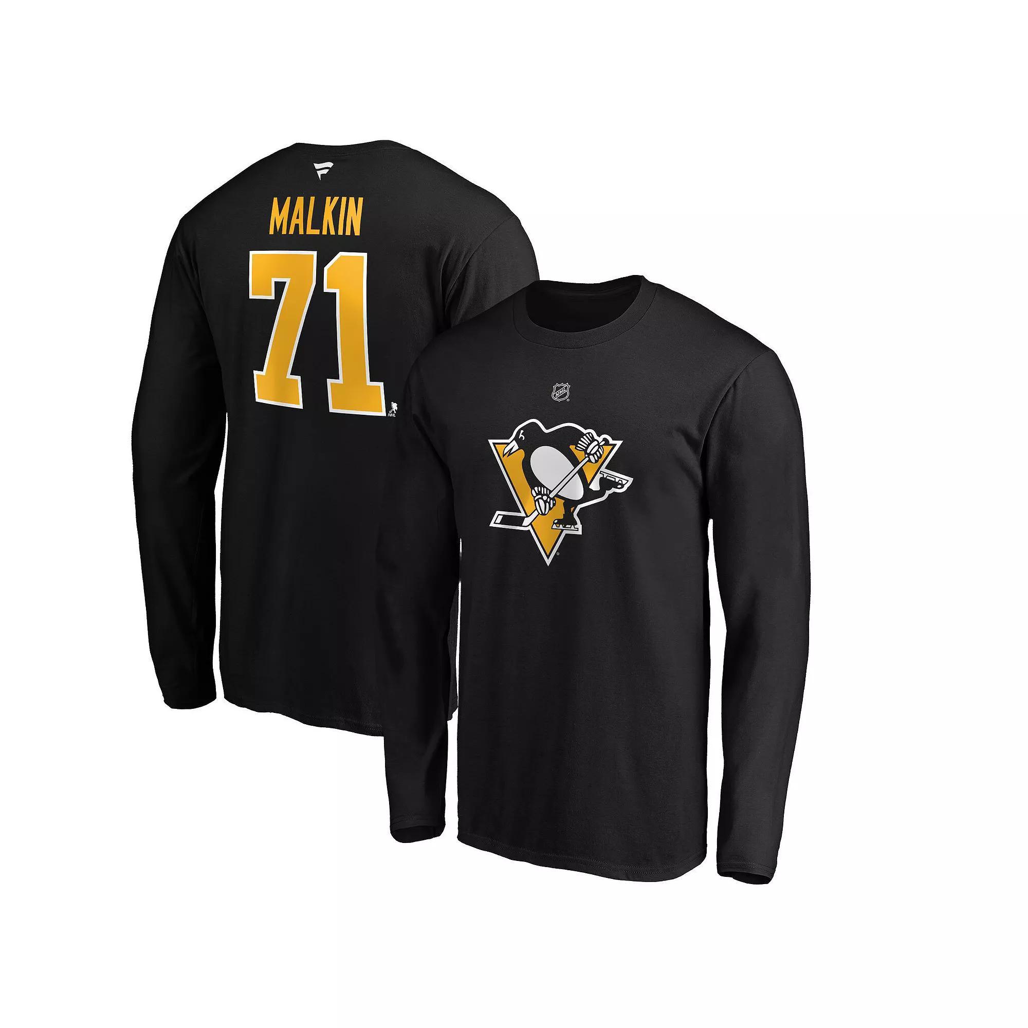 Men's Fanatics Evgeni Malkin Black Pittsburgh Penguins Authentic Stack Name & Number T-Shirt, Size: Small Product Image