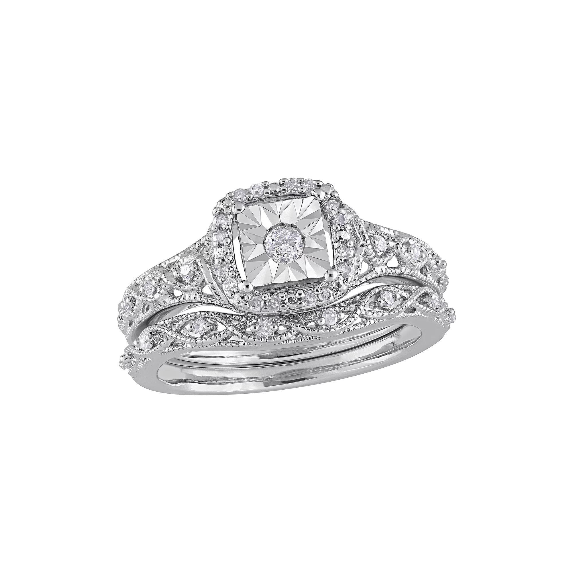 Stella Grace Sterling Silver 1/5 ct. T.W. Diamond Engagement Ring Set, Womens Product Image