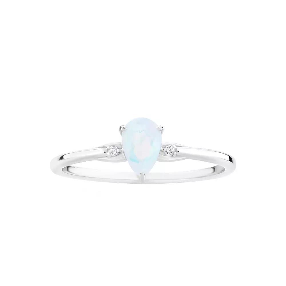 Gemistry 14k White Gold Opal & White Topaz Pear Right Hand Ring, Womens Product Image