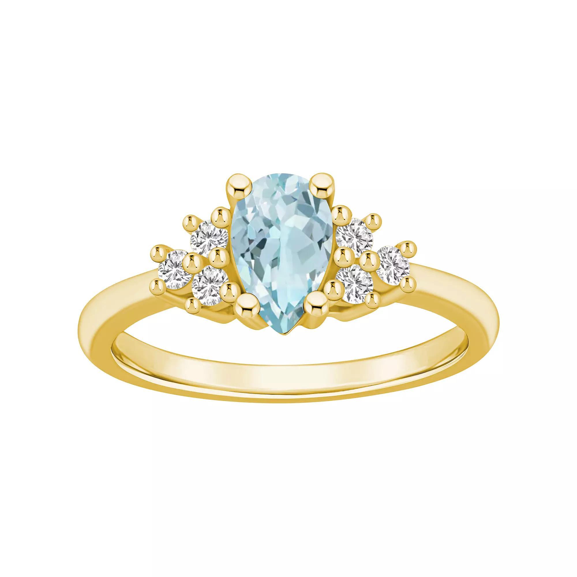 Alyson Layne 14k Gold Pear Shape Aquamarine & 1/5 Carat T.W. Diamond Ring, Women's, Size: 8 Product Image
