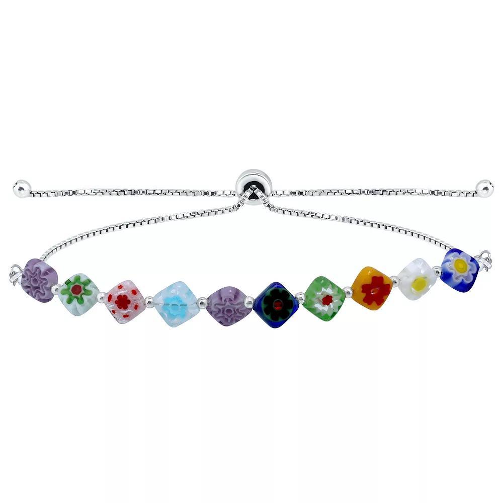 Aleure Precioso Sterling Silver Colored Square Glass Bead Adjustable Bracelet, Women's, Size: 7.5", Multi Product Image
