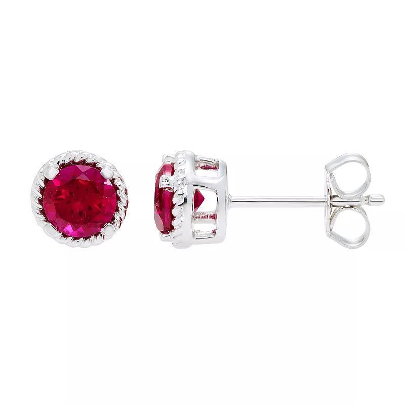 Boston Bay Diamonds Sterling Silver Lab-Grown Ruby Rope Halo Stud Earrings, Womens Product Image