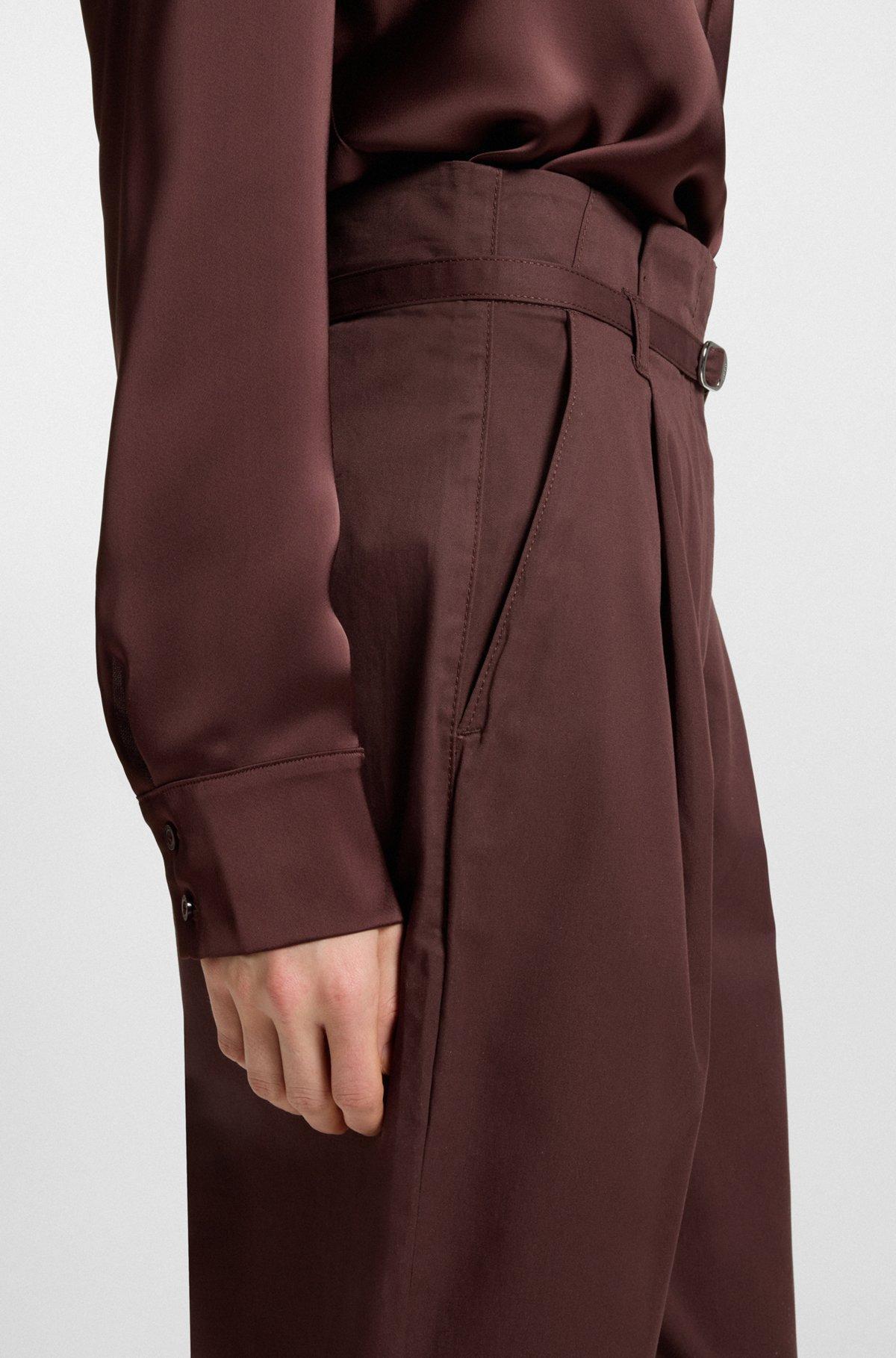 HUGO - Tapered-fit cargo pants in Italian cotton twill - Dark Brown Product Image