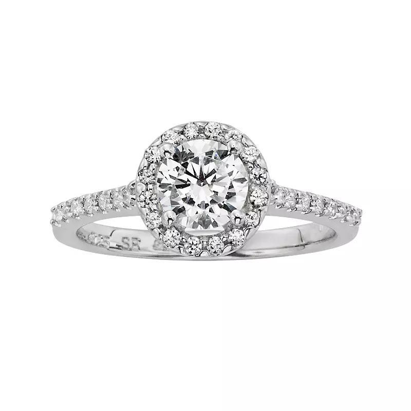 Diamonore Simulated Diamond Halo Engagement Ring in Sterling Silver (1-ct. T.W.), Womens White Product Image