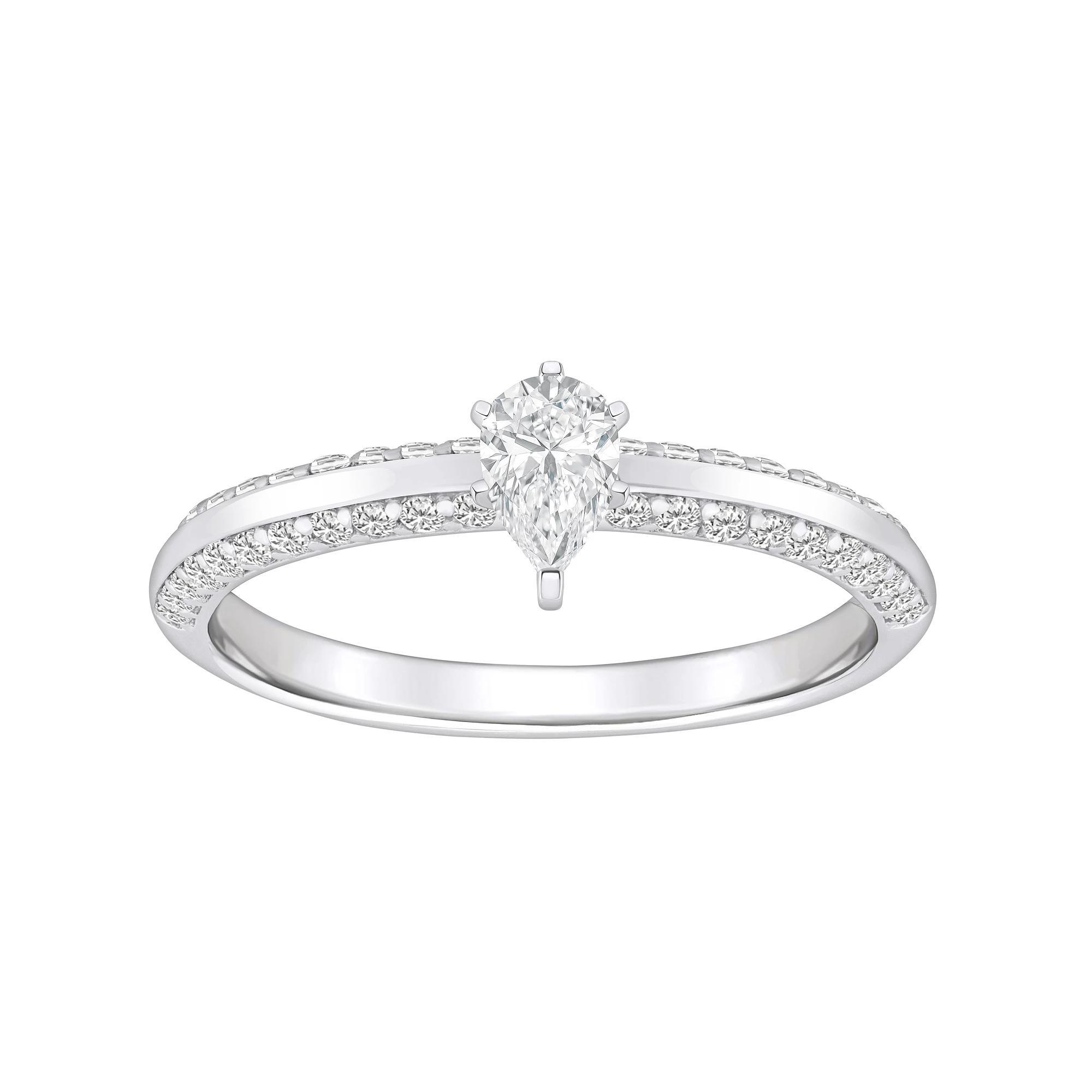 Alyson Layne 14k Gold 3/5 Carat T.W. Diamond Pear Shape Pave & Polished Band Engagement Ring, Women's, Size: 5.50, 14k White Gold Product Image