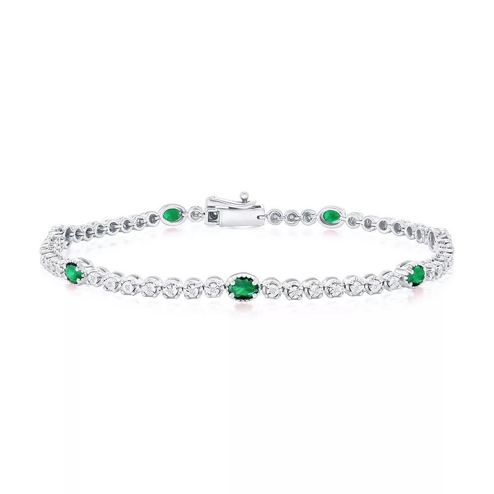 Divine Gold Sterling Silver Lab-Created Emerald & 1/10 Carat T.W. Diamond Tennis Bracelet, Women's, Size: 7.5" Product Image