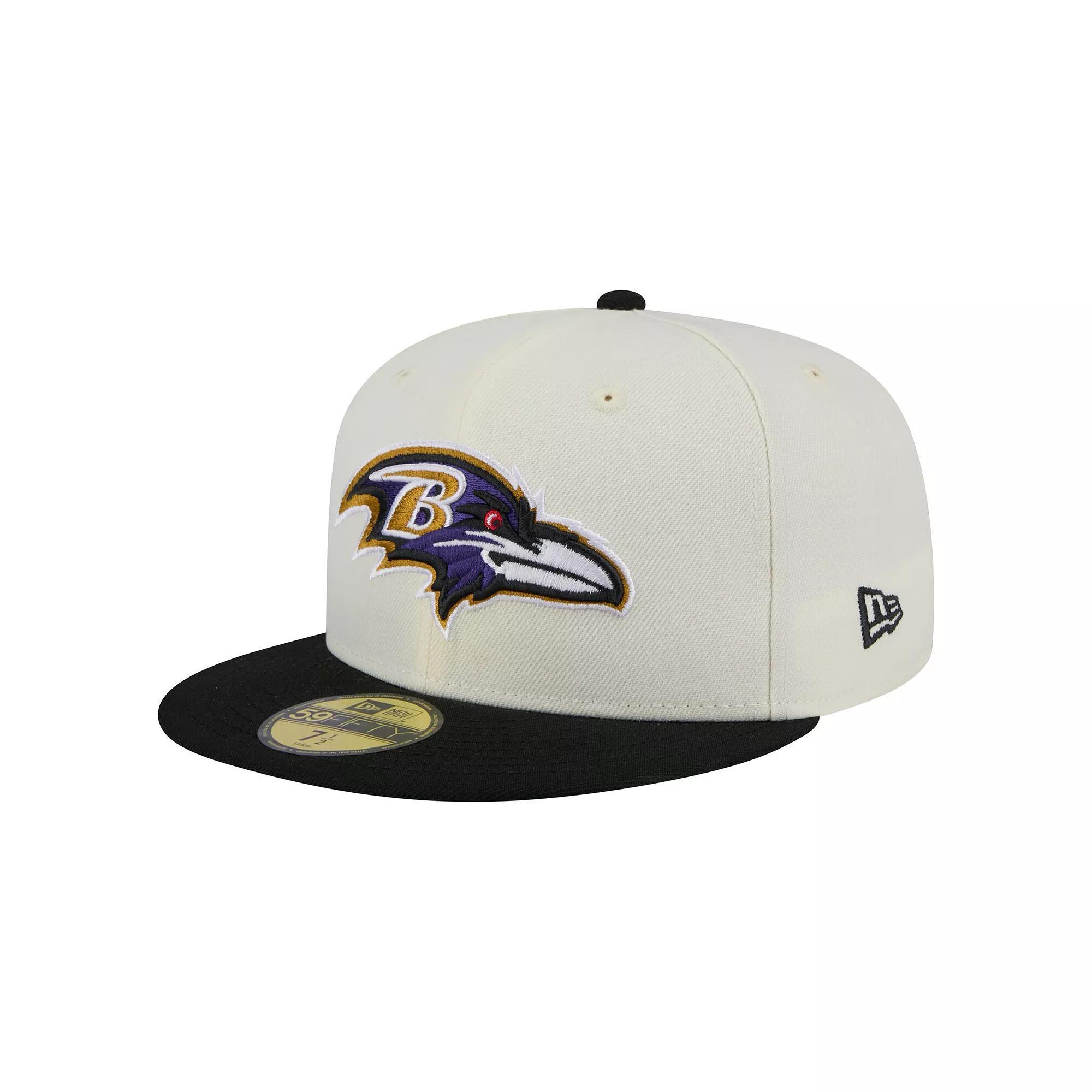 Men's New Era  White/Black Baltimore Ravens Main 59FIFTY Fitted Hat, Size: 7 3/8 Product Image