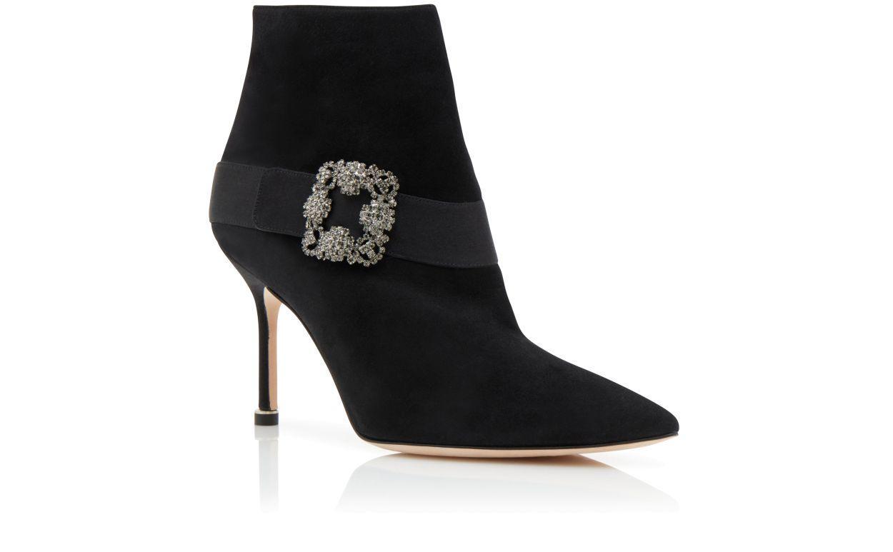 PLINIANU Black Suede Jewel Buckle Ankle Boots  Product Image