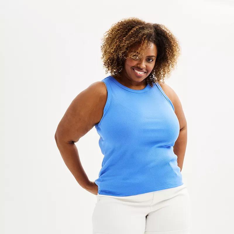 Plus Size Sonoma Goods For Life® High Neck Ribbed Layering Tank Top, Women's, Size: 4XL, Blue Tundra Product Image