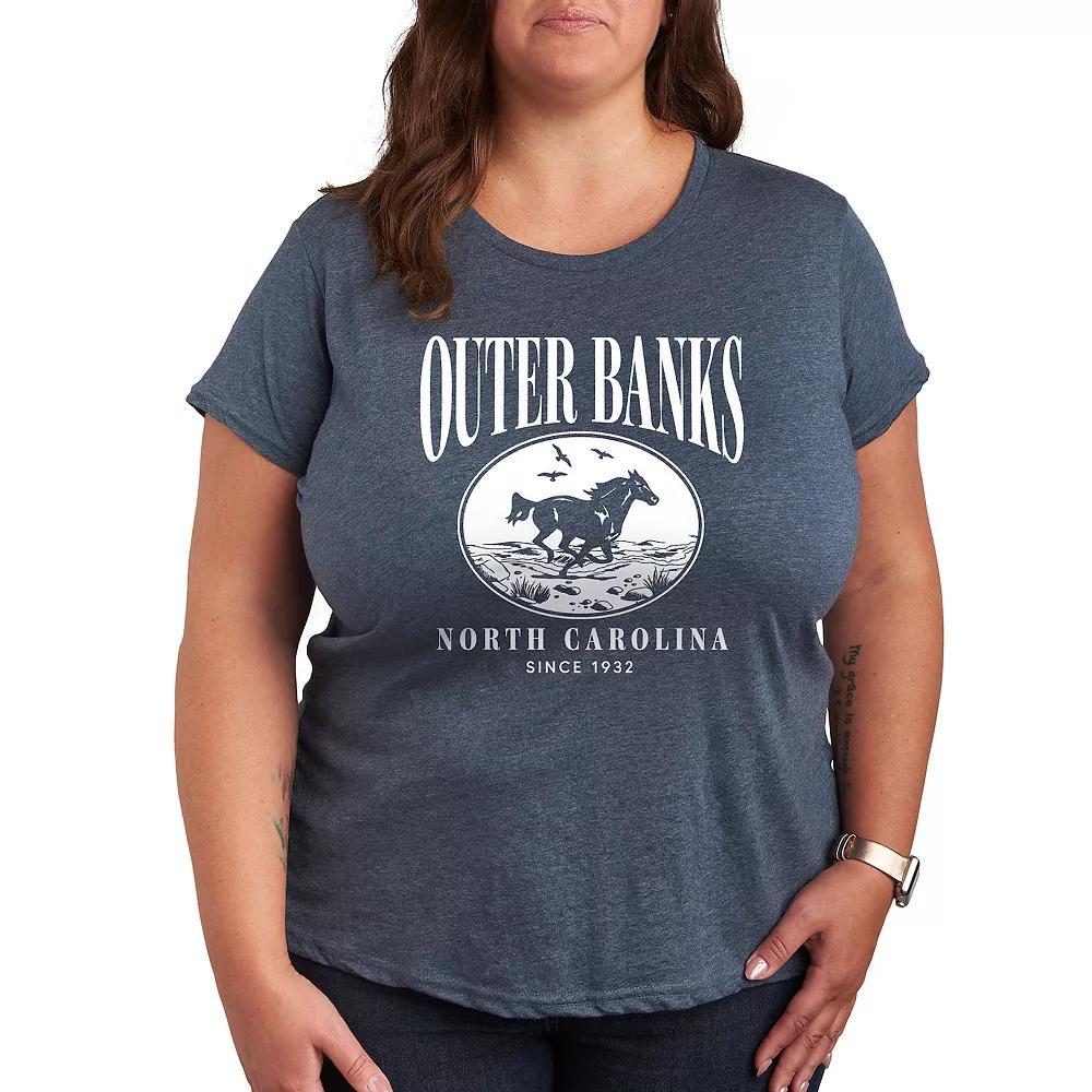 Plus Outer Banks Running Horse Graphic Tee, Womens Grey Blue Product Image