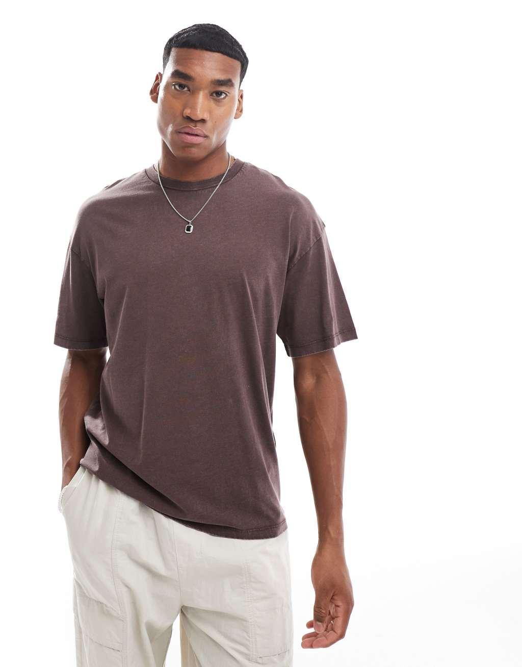 ADPT oversized washed sinister back print t-shirt in brown Product Image