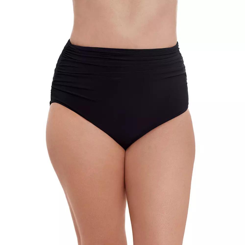 Women's Trimshaper Shirred High Waist Brief Swim Bottoms, Size: 18, Black Product Image