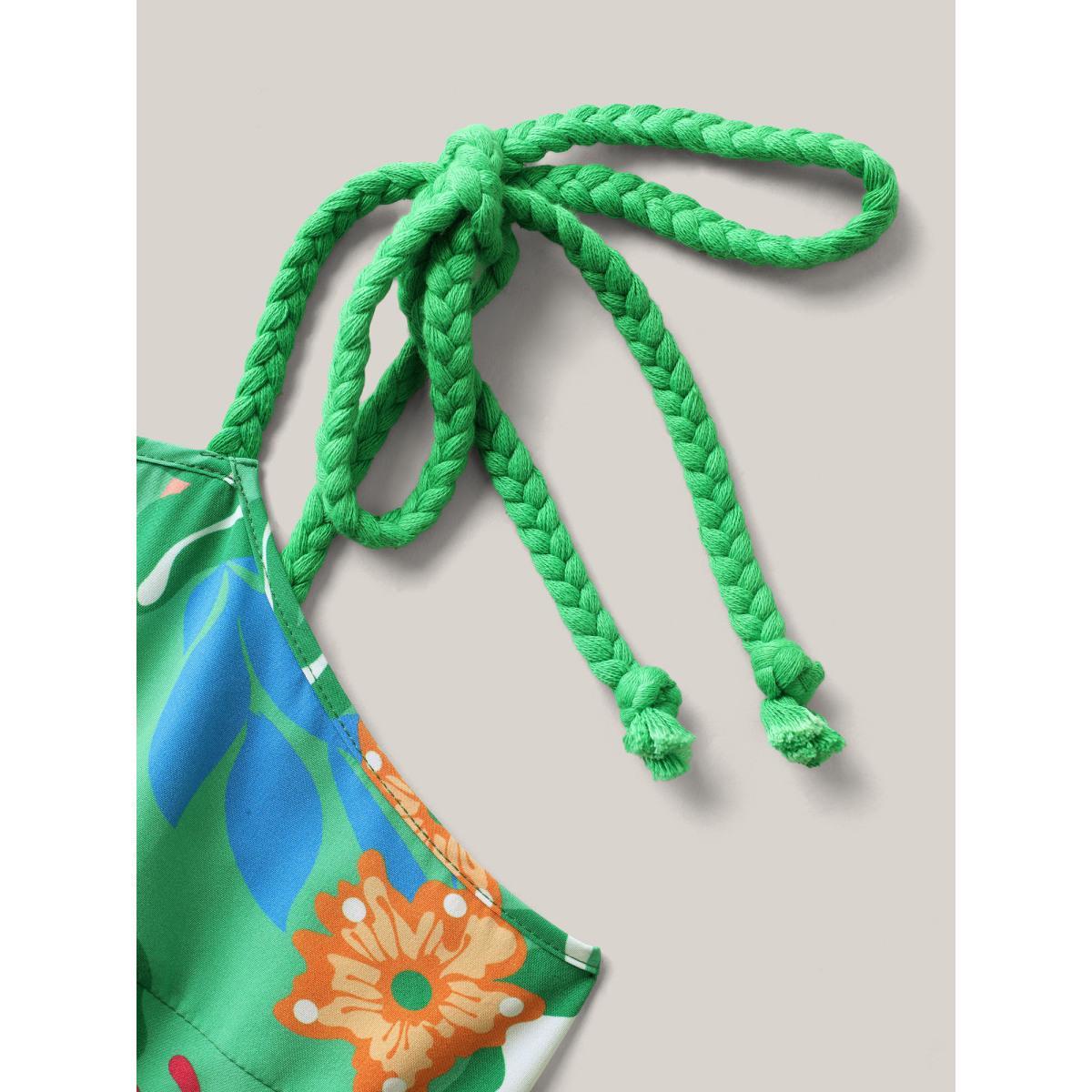 Plus Size Floral Print Braided Shoulder Straps Midi Dress Truegreen Women Non Sleeveless Curvy BloomChic 22-24/3X Product Image