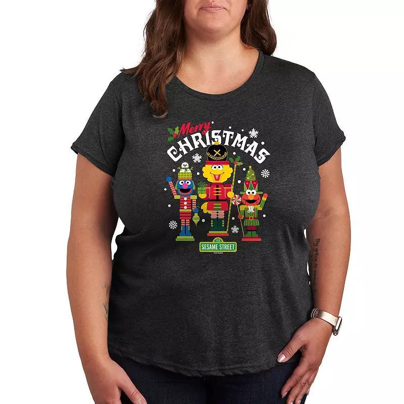 Plus Sesame Street Merry Christmas Graphic Tee, Womens Heather Grey Product Image
