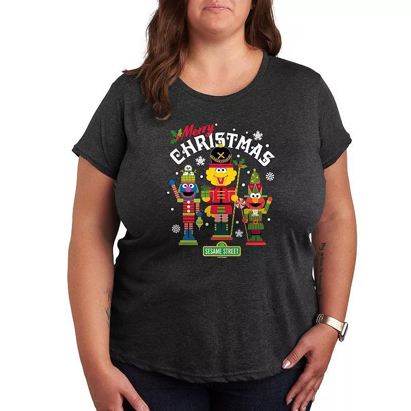 Plus Sesame Street Merry Christmas Graphic Tee, Womens Heather Grey Product Image