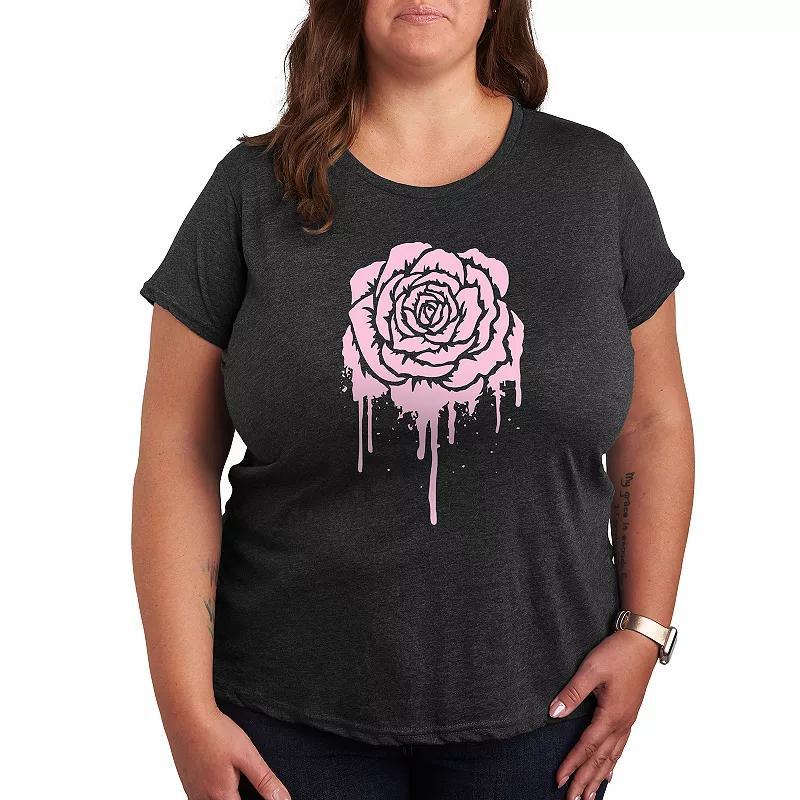 Plus Size Dripping Rose Graphic Tee, Womens Heather Grey Product Image