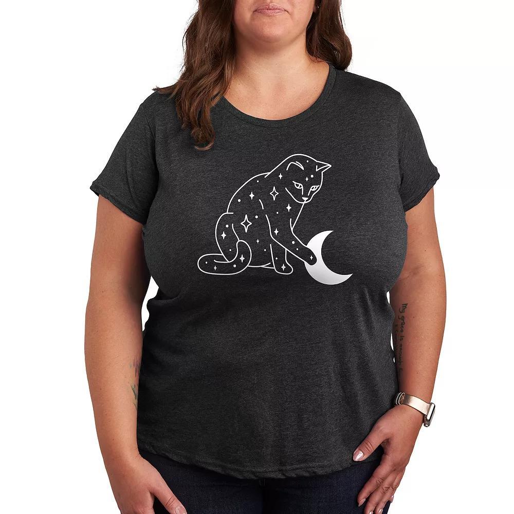 Plus Starry Cat Graphic Tee, Womens Heather Grey Product Image