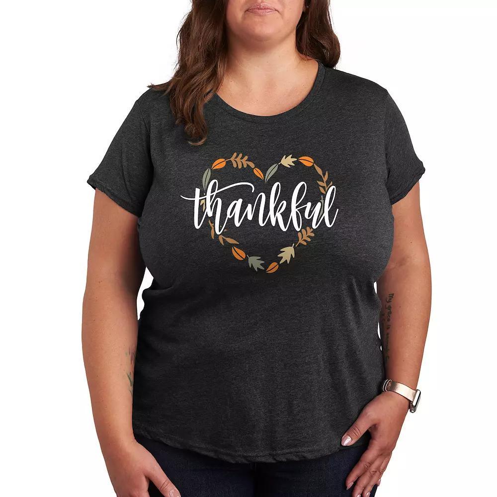 Women's Thankful Leaf Heart Graphic Tee, Size: Small, Grey Gray Product Image