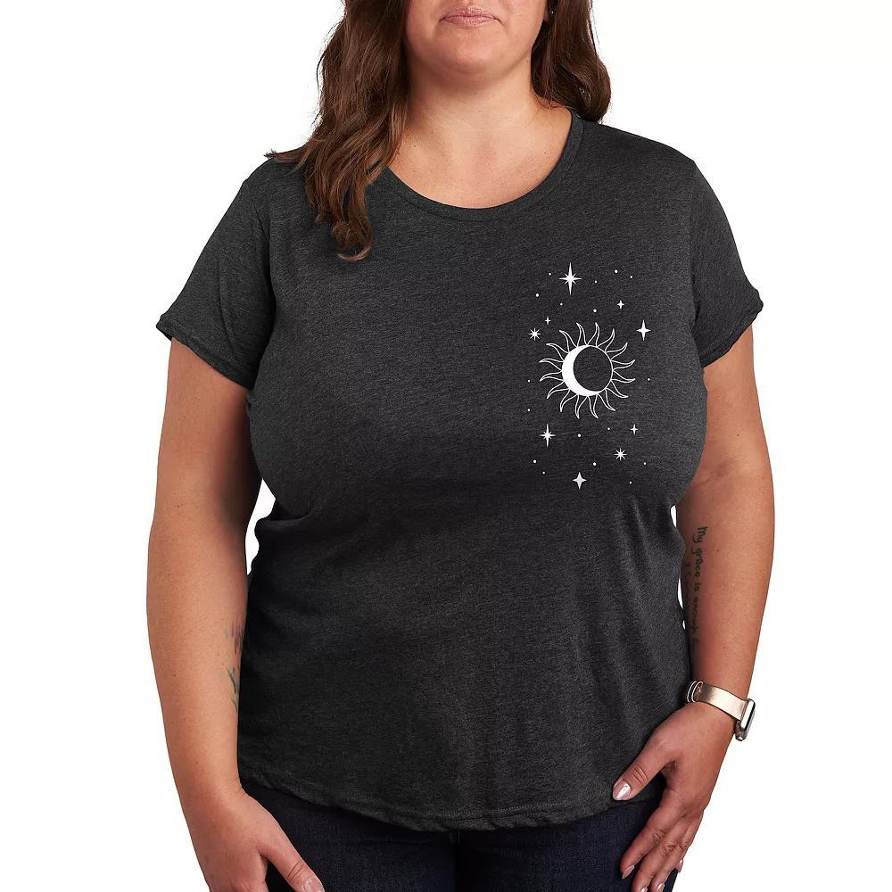 Plus Stars Moon Sun Graphic Tee, Womens Heather Grey Product Image