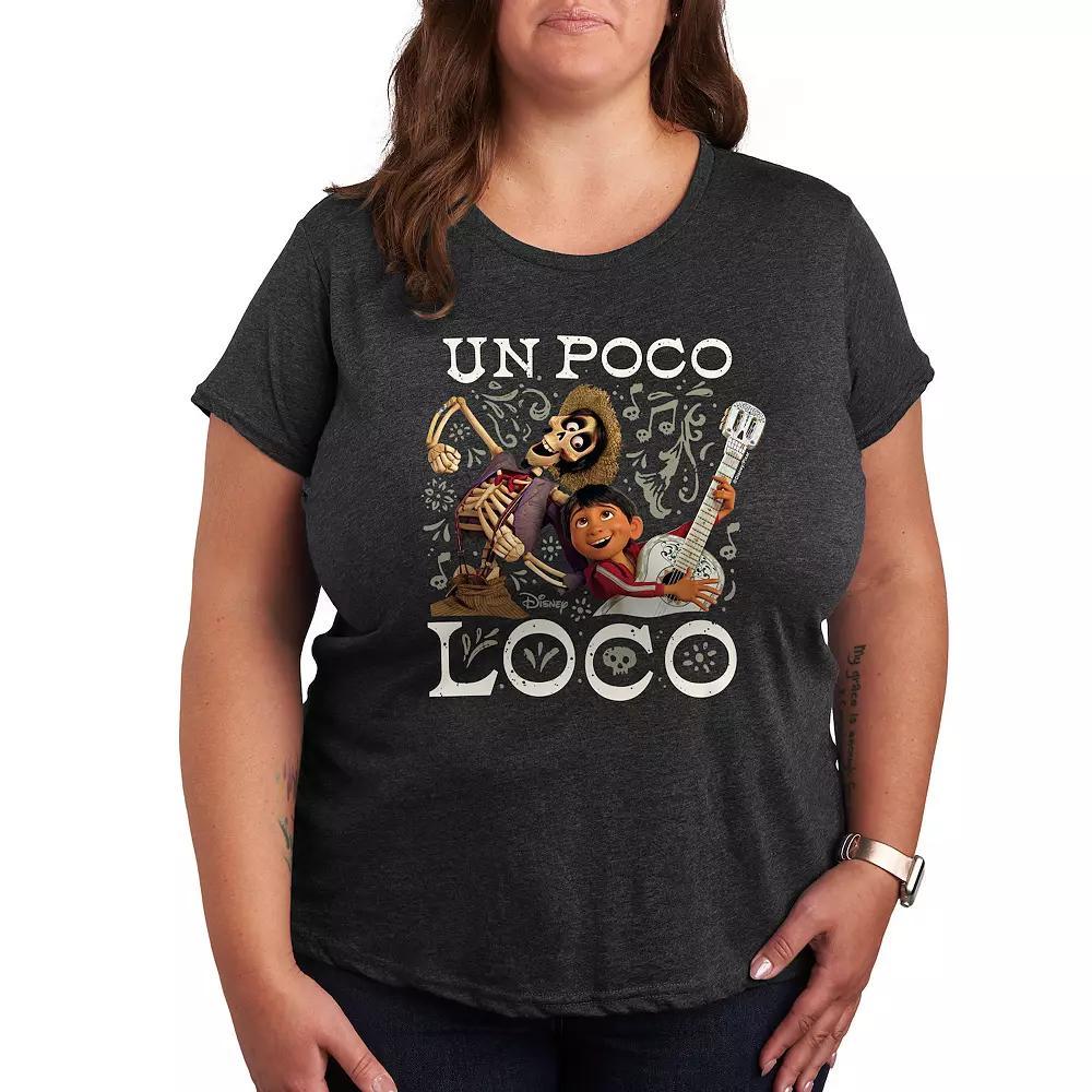 Disneys Coco Miguel & Hector Plus Un Poco Loco Graphic Tee, Womens Heather Grey Product Image