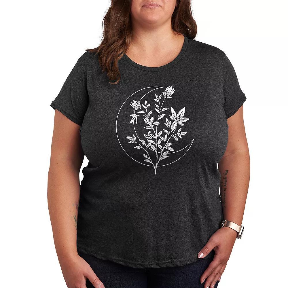 Plus Floral Crescent Moon Graphic Tee, Womens Grey Blue Product Image