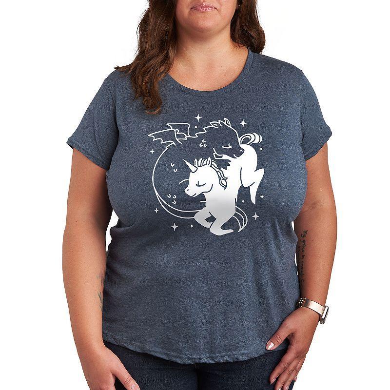 Plus Dragon Unicorn Graphic Tee, Womens Grey Blue Product Image