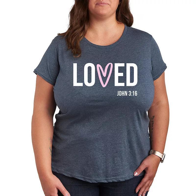 Plus Loved John 3:16 Graphic Tee, Womens Grey Blue Product Image