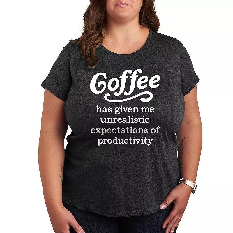 Plus Coffee Unrealistic Expectations Graphic Tee, Womens Heather Grey Product Image
