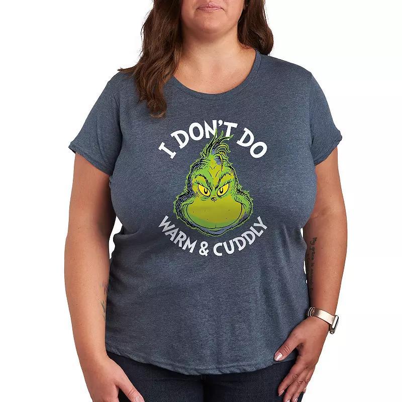 Plus Dr. Seuss The Grinch Dont Do Warm Cuddly Graphic Tee, Womens Grey Blue Product Image