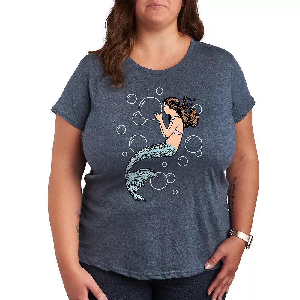 Plus Mermaid Holding Bubbles Graphic Tee, Womens Grey Gray Product Image