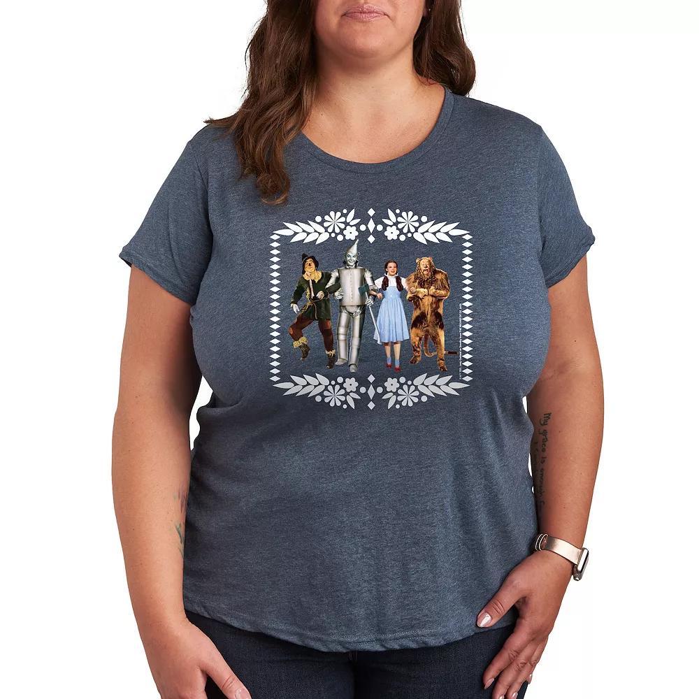 Plus Wizard of Oz Group Graphic Tee, Womens Grey Green Product Image