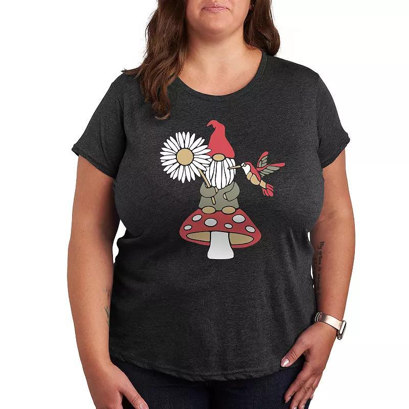 Plus Mushroom Gnome Graphic Tee, Womens Heather Grey Product Image