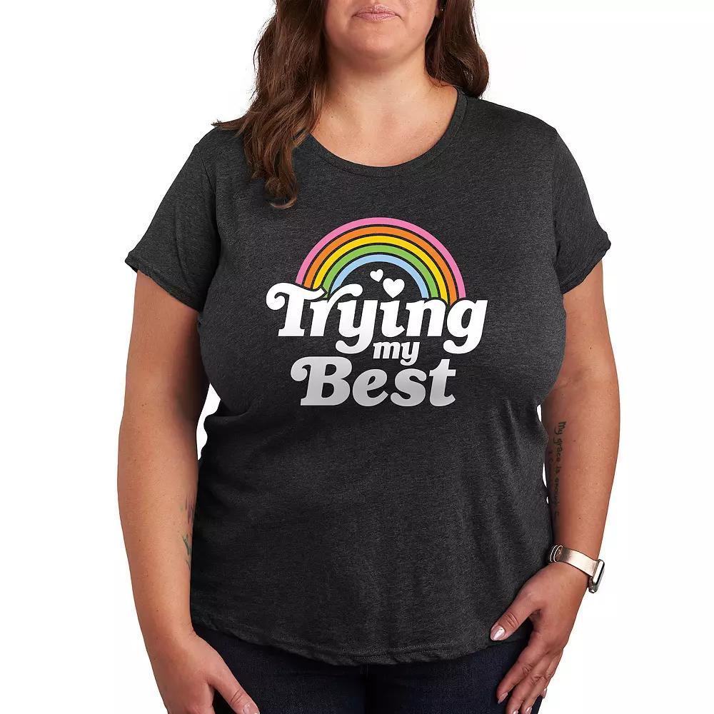 Plus Trying My Best Rainbow Graphic Tee, Womens Heather Grey Product Image