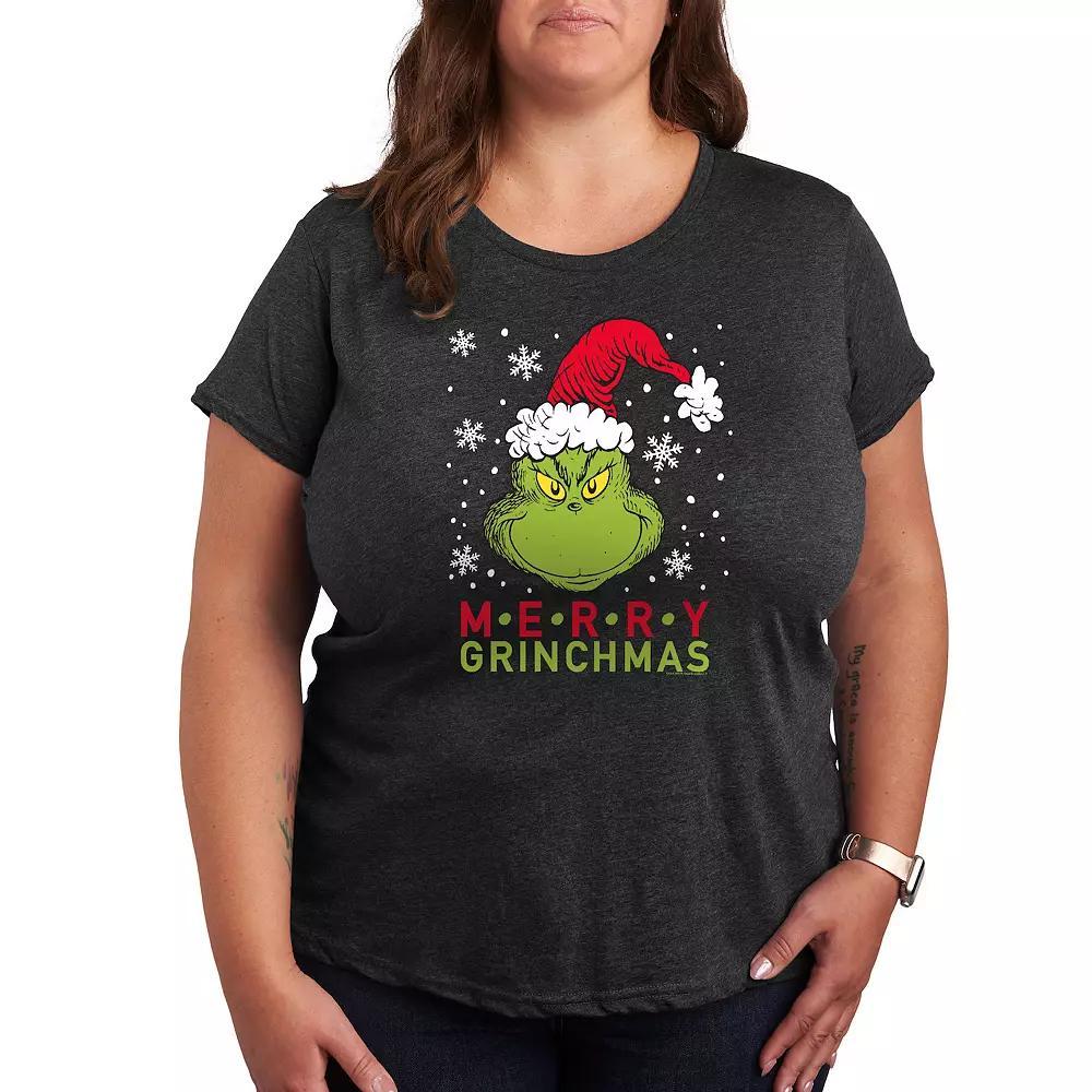 Plus Dr. Seuss The Grinch Merry Santa Grinch Graphic Tee, Women's, Size: 3XL, Heather Grey Product Image