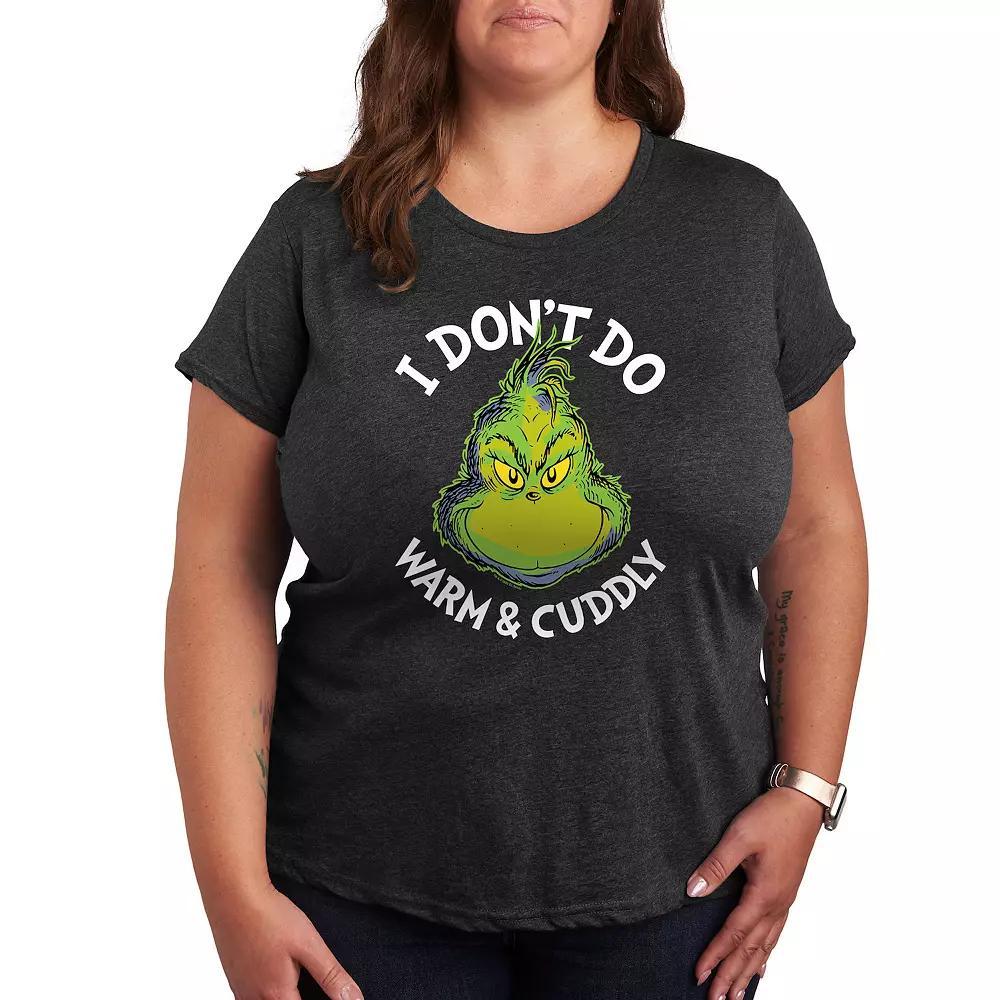 Plus Dr. Seuss The Grinch Dont Do Warm Cuddly Graphic Tee, Womens Grey Blue Product Image