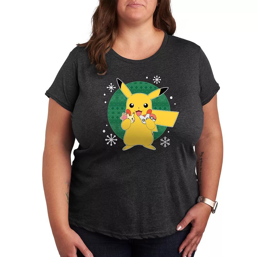 Plus Pokemon Official Cookie Taster Graphic Tee, Womens Grey Red Product Image