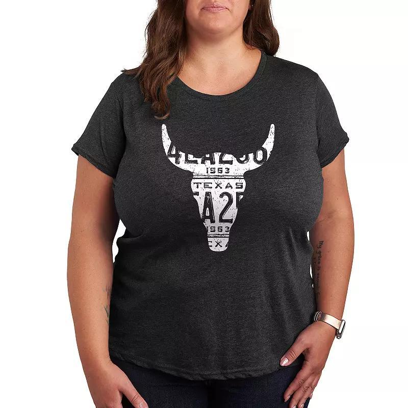 Plus Size Texas License Plate Steer Graphic Tee, Womens Heather Grey Product Image