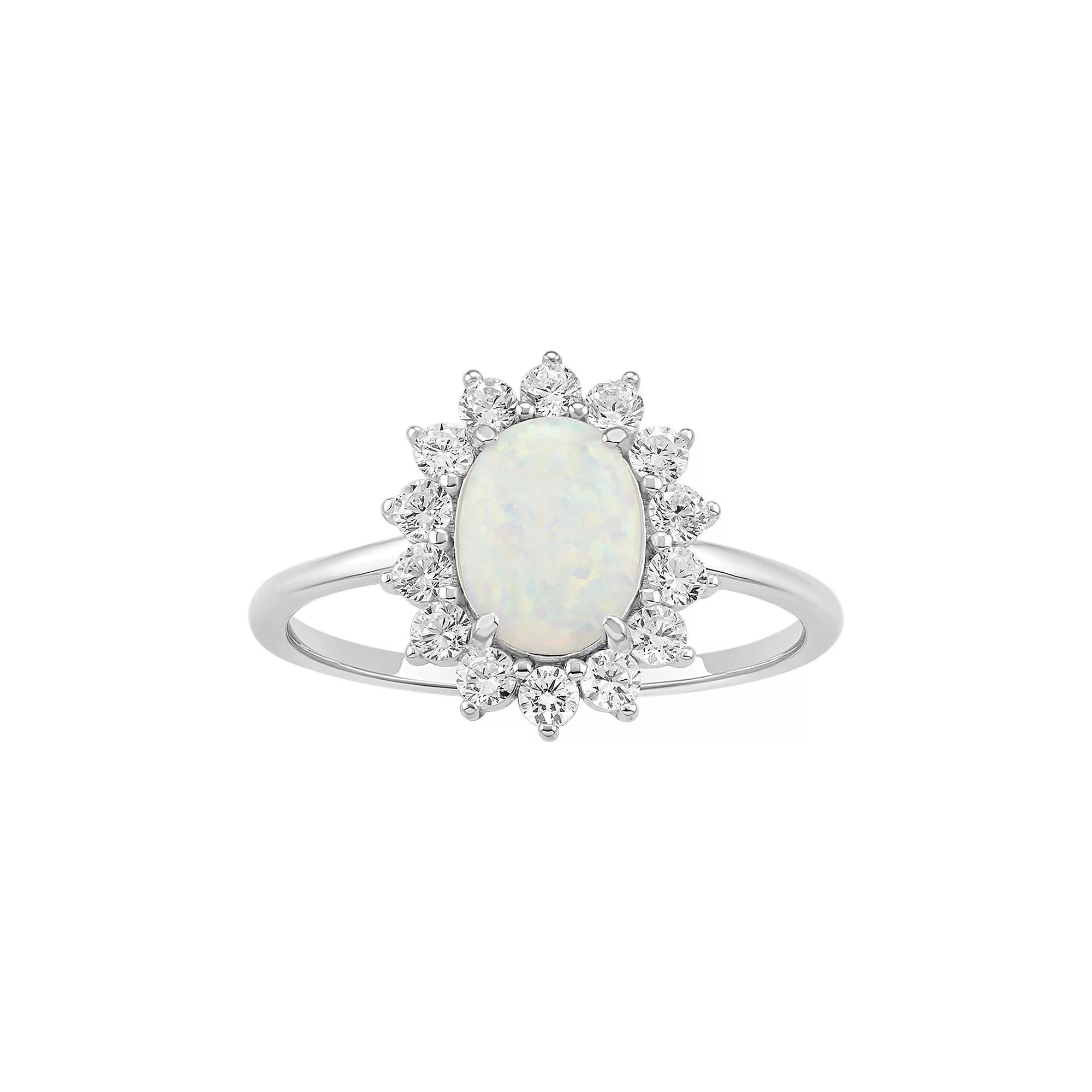 PRIMROSE Sterling Silver Oval Opal Flower Ring on Polished Band, Women's, Size: 7, Silver Tone White Product Image