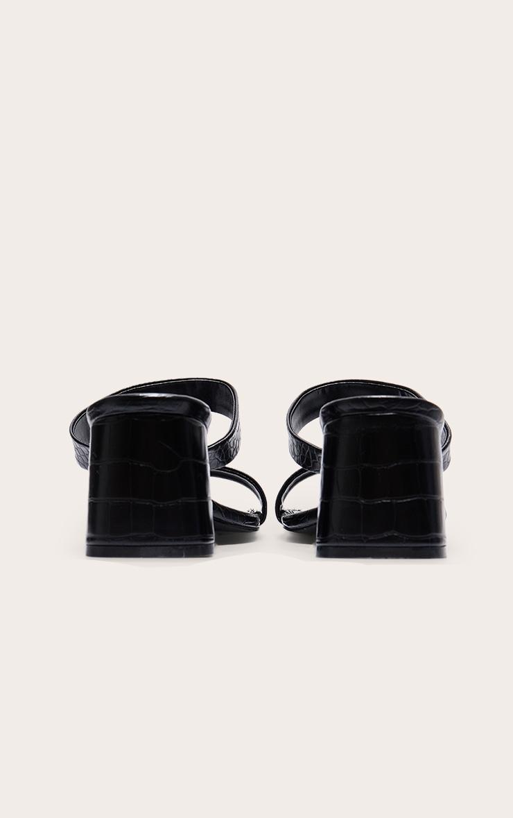 Black Croc Pu Wide Fit Square Toe Block Heeled Mules Product Image