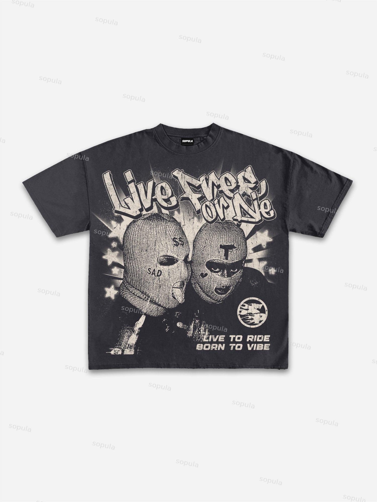 Live Free Or Die Outlaw Character Vintage Graphic Cotton T-shirt Product Image