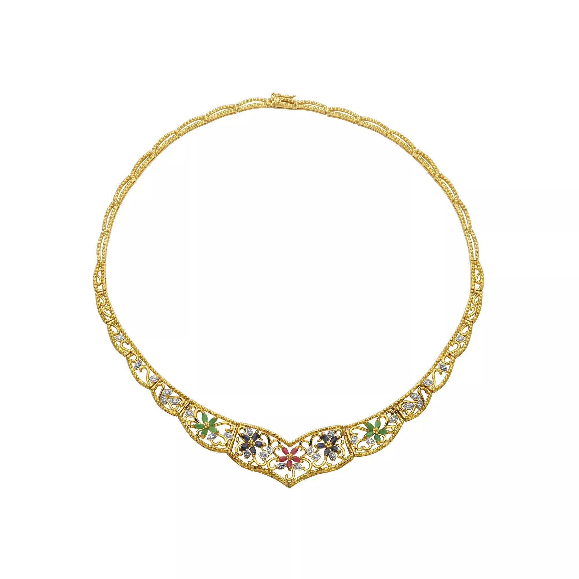 18k Gold-Over-Silver Precious Stone Necklace, Women's, Size: 17", 18k Over Ss Product Image