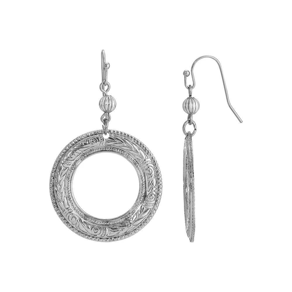 1928 Silver Tone Round Hoop Earrings, Womens Product Image
