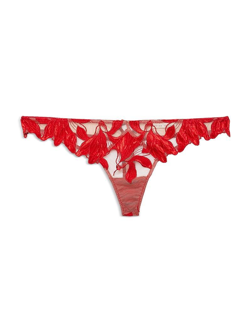 Fleur du Mal Velvet Lily Embroidery Thong Product Image