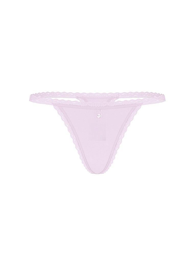 Cotton Pointelle Lace-Trim V-String Panty Product Image
