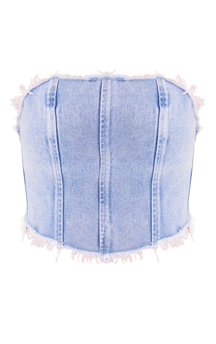  Vintage Light Wash Tie Back Raw Edge Handkerchief Denim Top Product Image