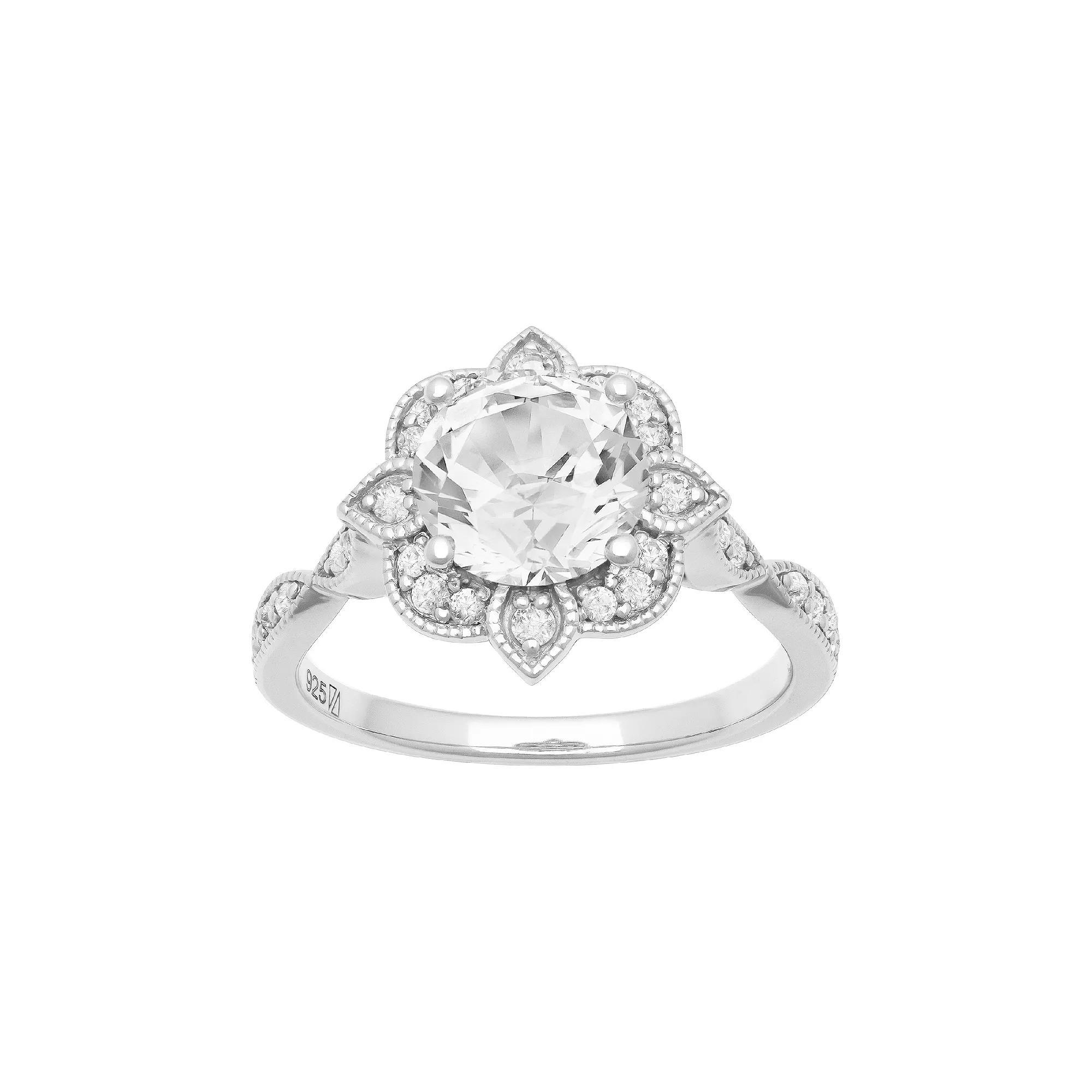 Love Always Sterling Silver Lab-Created White Sapphire Halo Ring, Women's, Size: 9 Product Image